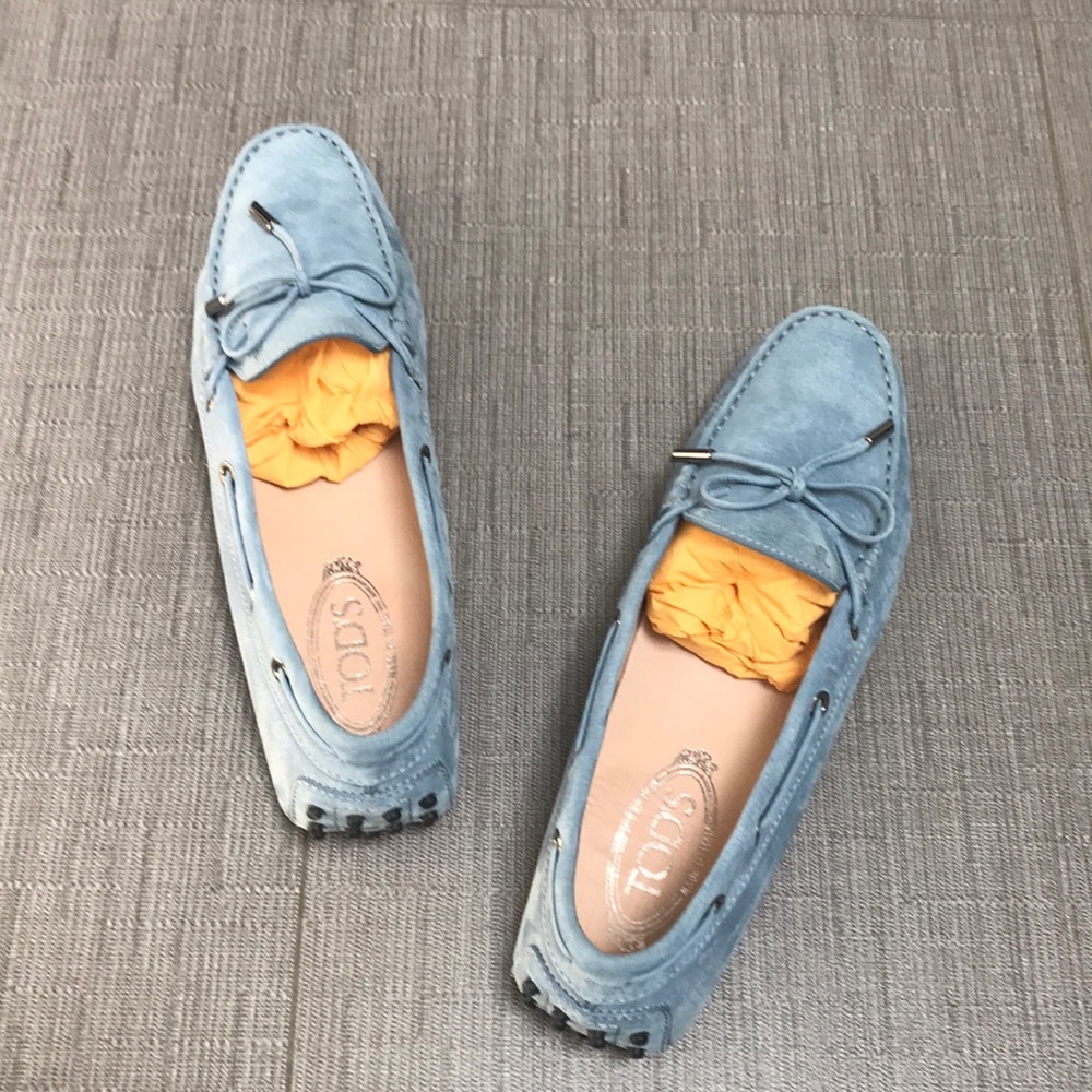 Tods pale blue suede driving moccasins